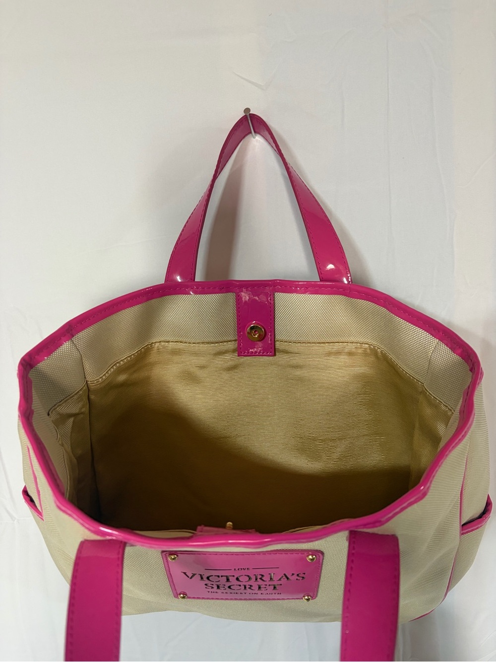 Victoria Secret Canvas & Hot Pink Patent Tote - Picture 3 of 3